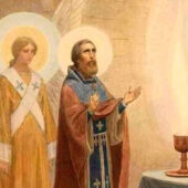 Ένας άγγελος συλλειτουργεί με τον όσιο Σέργιο